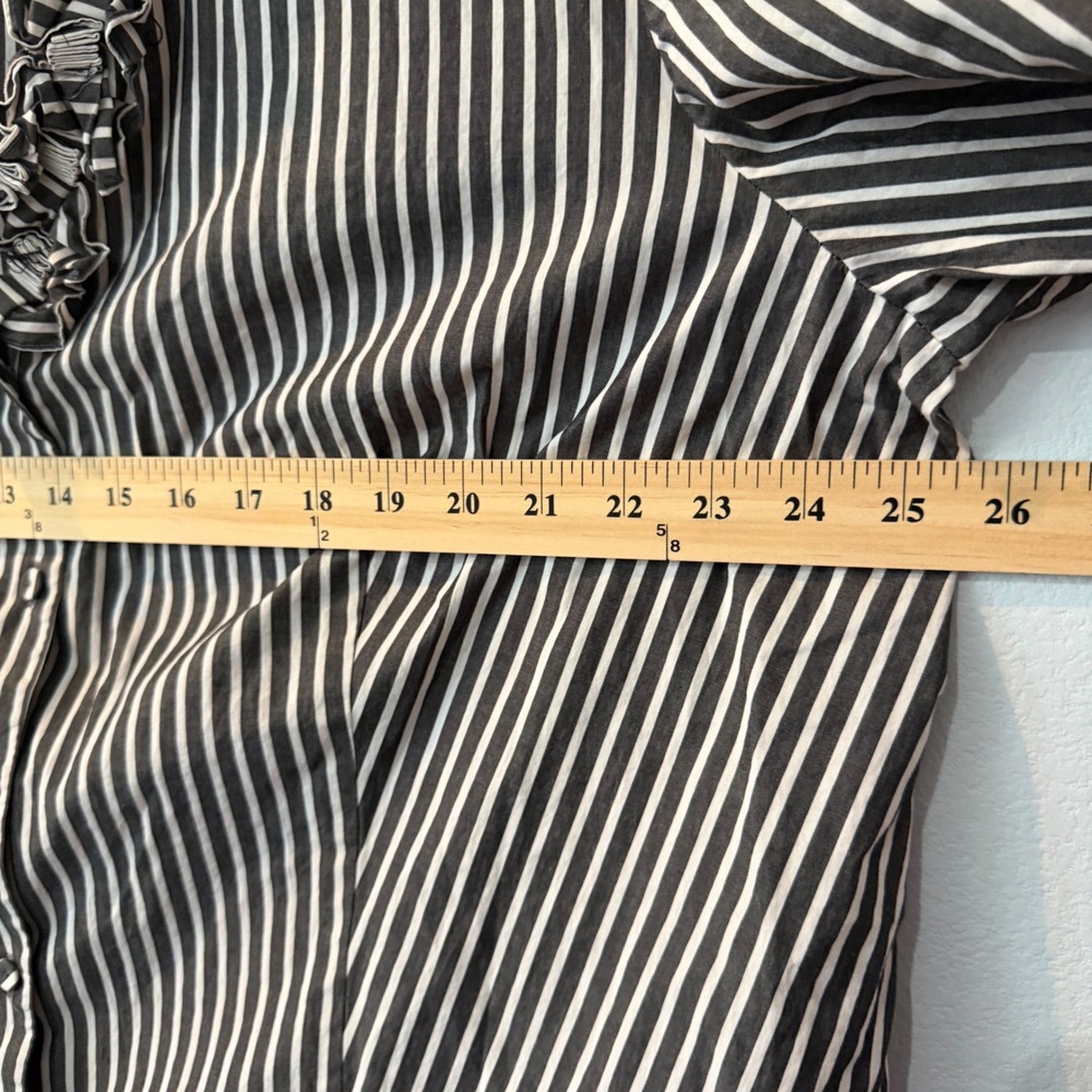 Talbots Cotton Striped Ruffle Neck Button Down Shirt Gray Career Office Work 20W - Picture 6 of 11